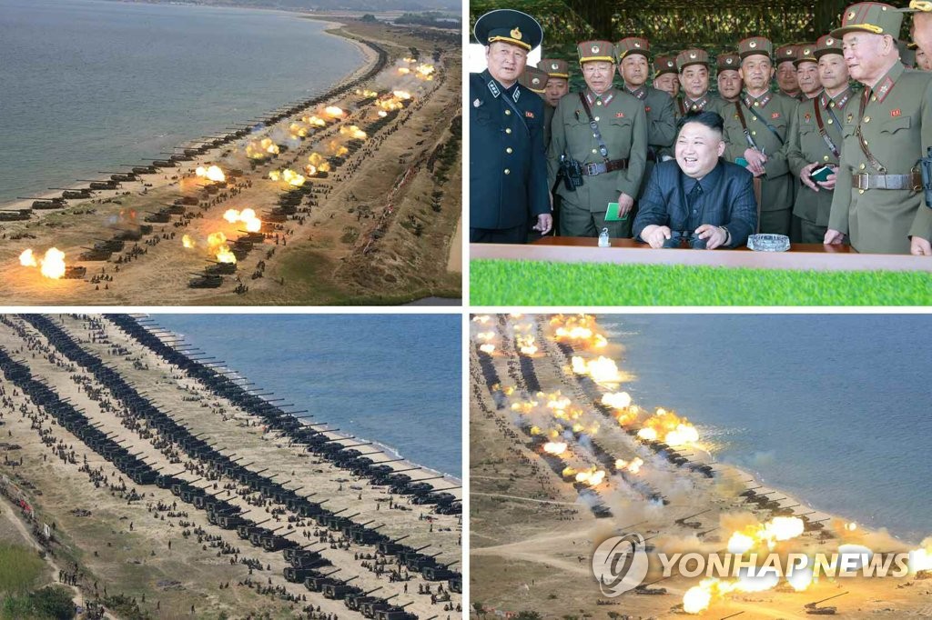 북한 "역대 최대규모 군종합동타격시위…김정은 참관"