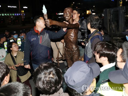 일본총영사관 강제징용노동자상 기습 설치 시도