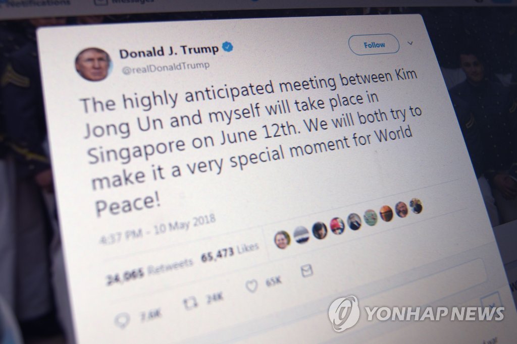 트럼프 트윗…"세계 평화 위한 매우 특별한 순간 만들려 시도할 것"