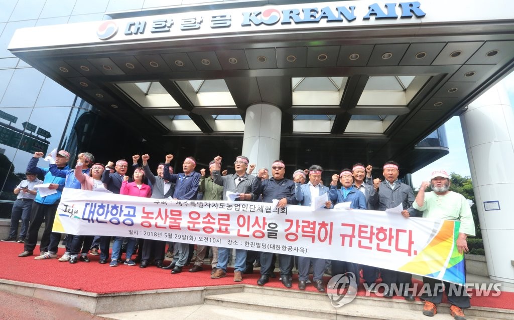 항공화물 운임 인상 항의하는 제주 농민단체