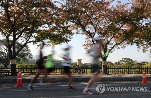경주 달리는 마라톤 참가자