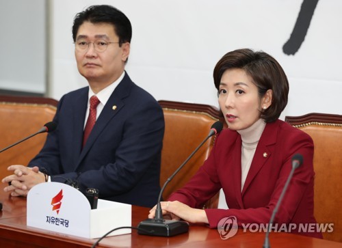 기자회견 하는 나경원 신임 원내대표