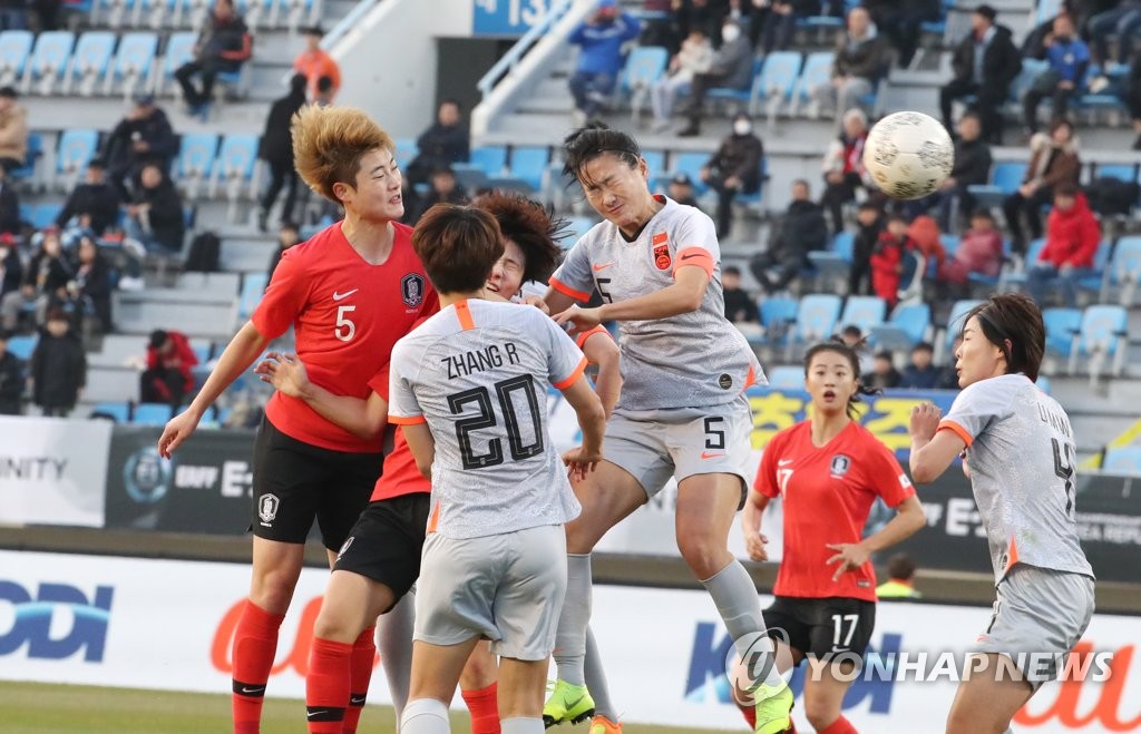 2019년 EAFF E-1 챔피언십에서 중국과 대결하는 한국 여자 축구대표팀.