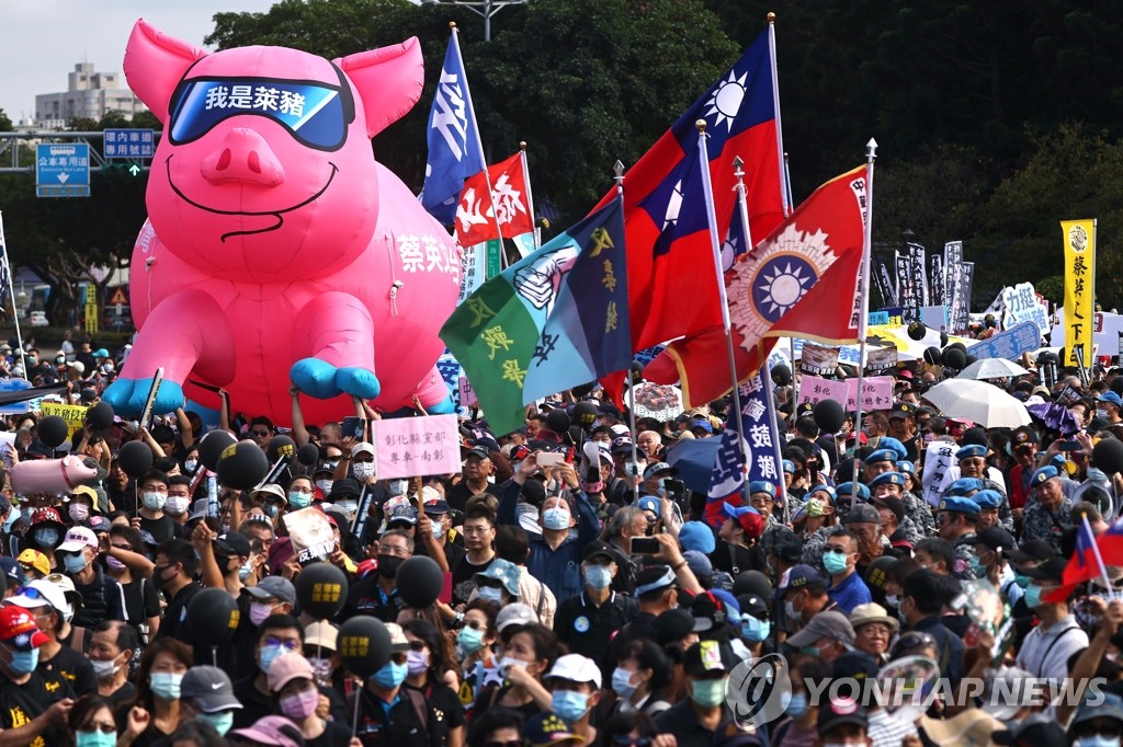 미국산 돼지고기 수입 반대 시위하는 대만인들