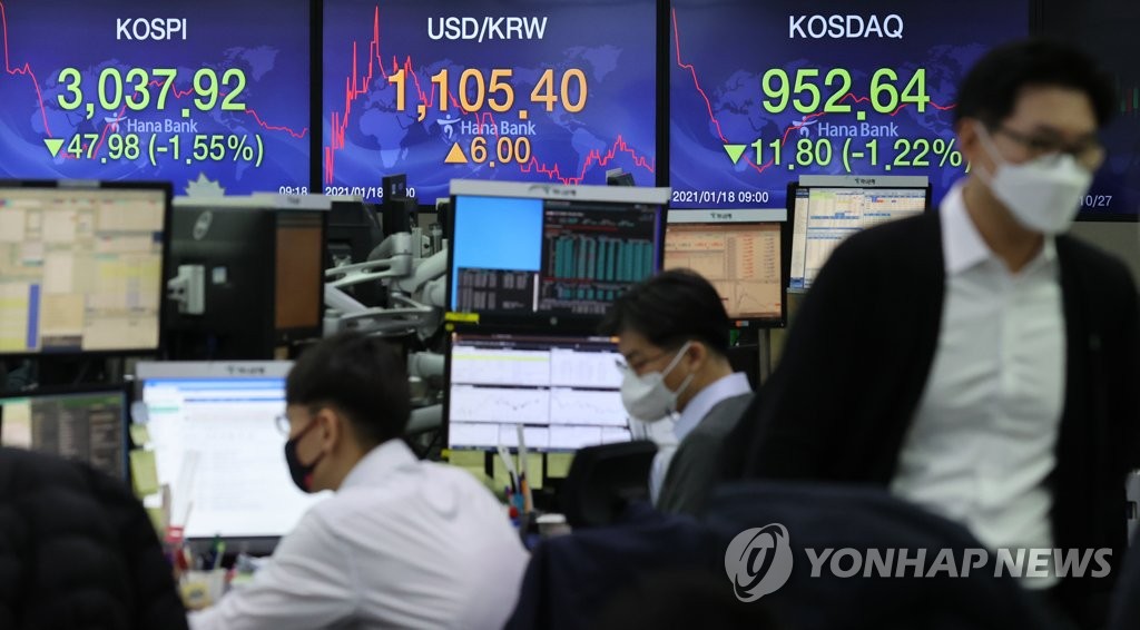 코스피 하락, 원/달러 환율 상승 출발