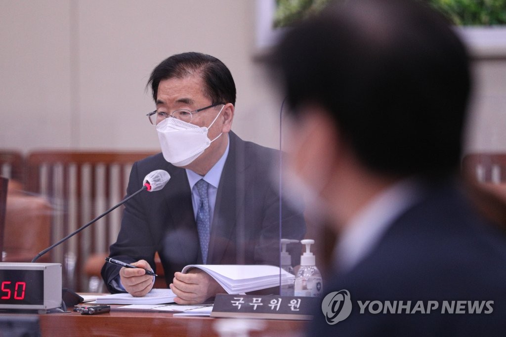 답변하는 정의용 장관