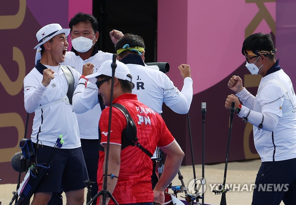 El equipo masculino de tiro con arco de Corea del Sur en los JJ. OO. de Tokio El equipo masculino de tiro con arco de Corea del Sur en los JJ. OO. de Tokio