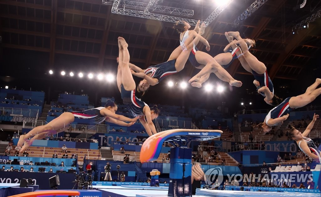 South Korean gymnast Yeo Seo-jeong performs in the women's vault final at the Tokyo Olympics at Ariake Gymnastics Centre in Tokyo on Aug. 1, 2021. (Yonhap)