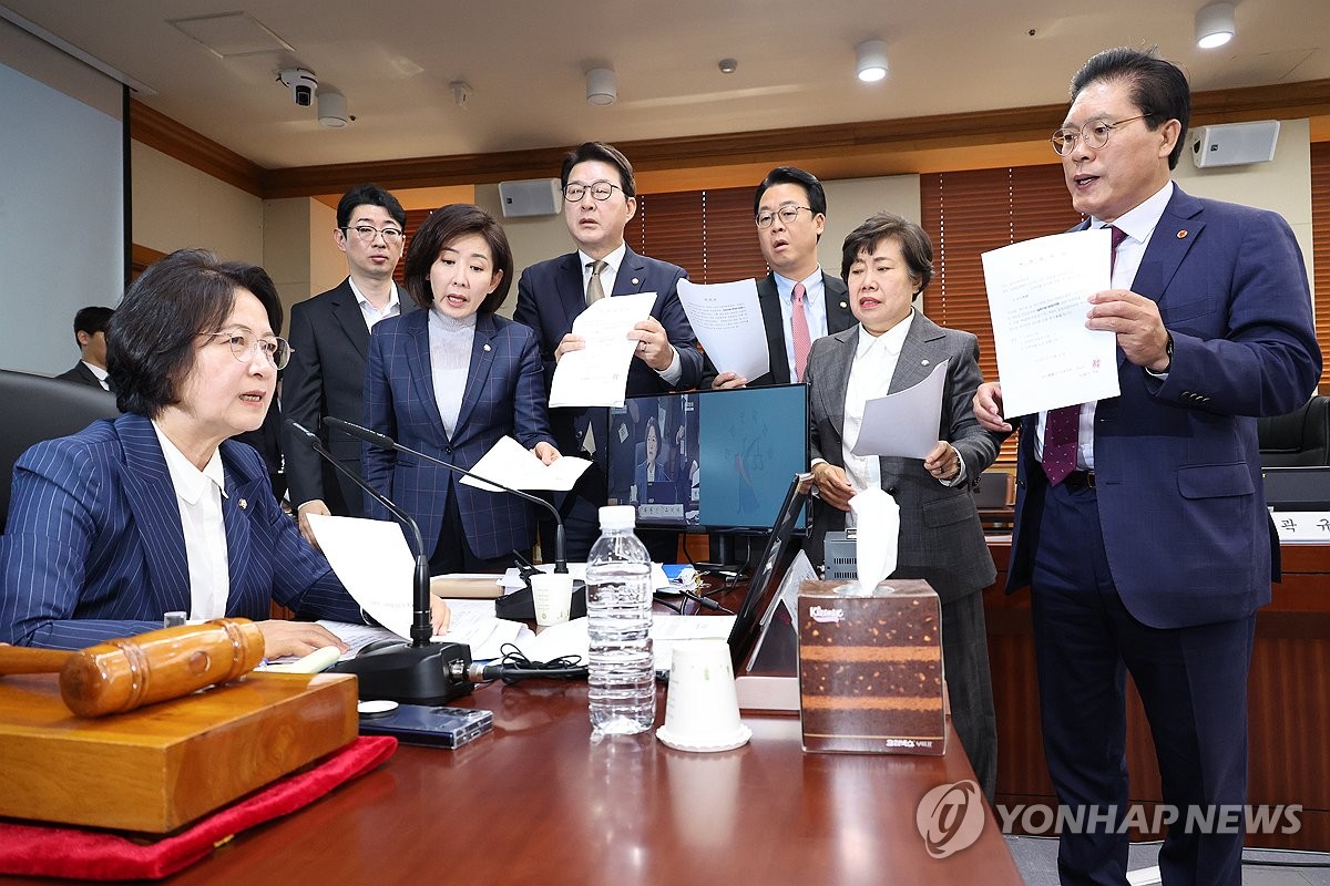 법사위 국감에서 항의하는 국민의힘