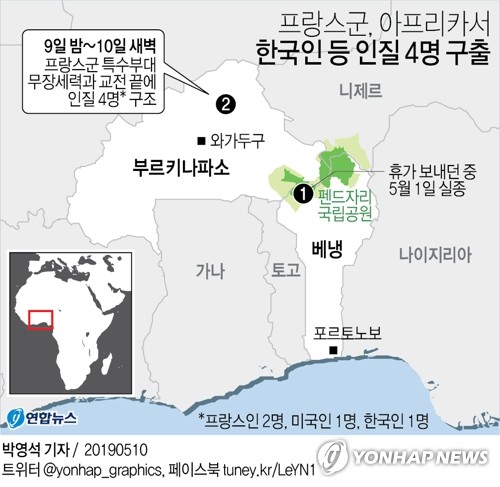 구출 한국인 부르키나파소 '여행자제' 지역서 피랍된 듯(종합)