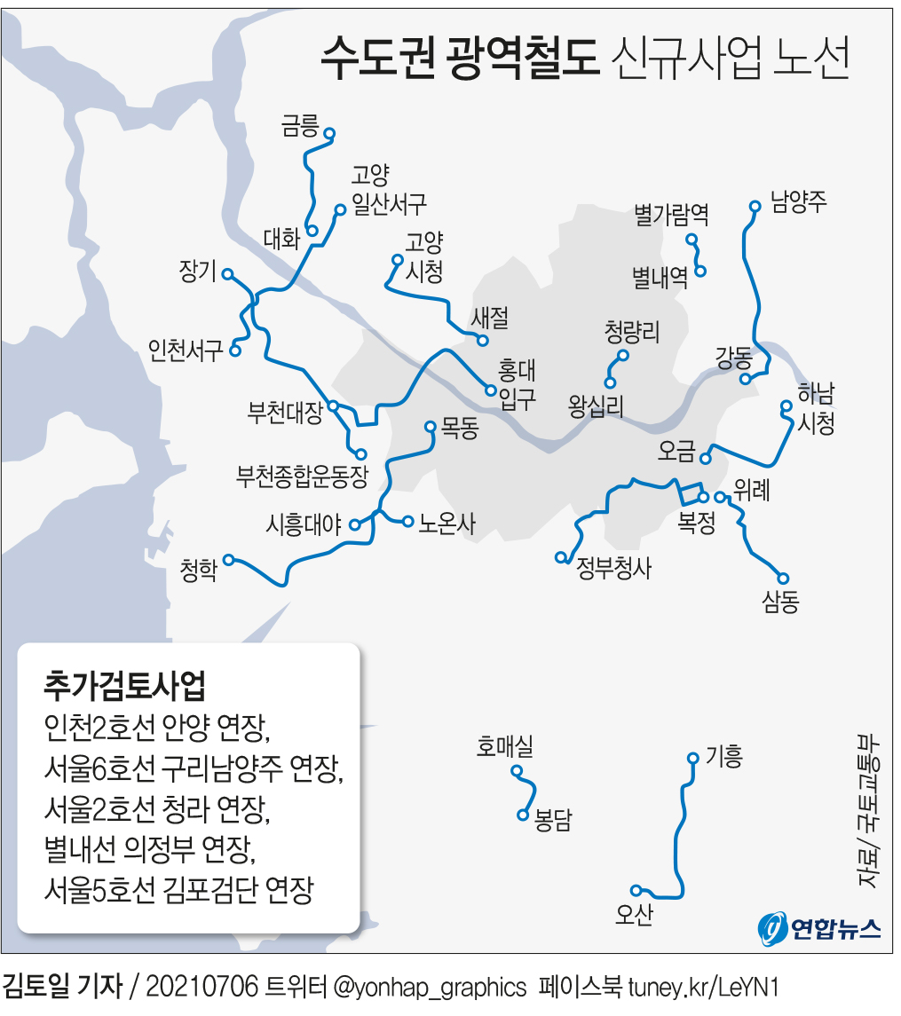 [그래픽] 수도권 광역철도 신규사업 노선