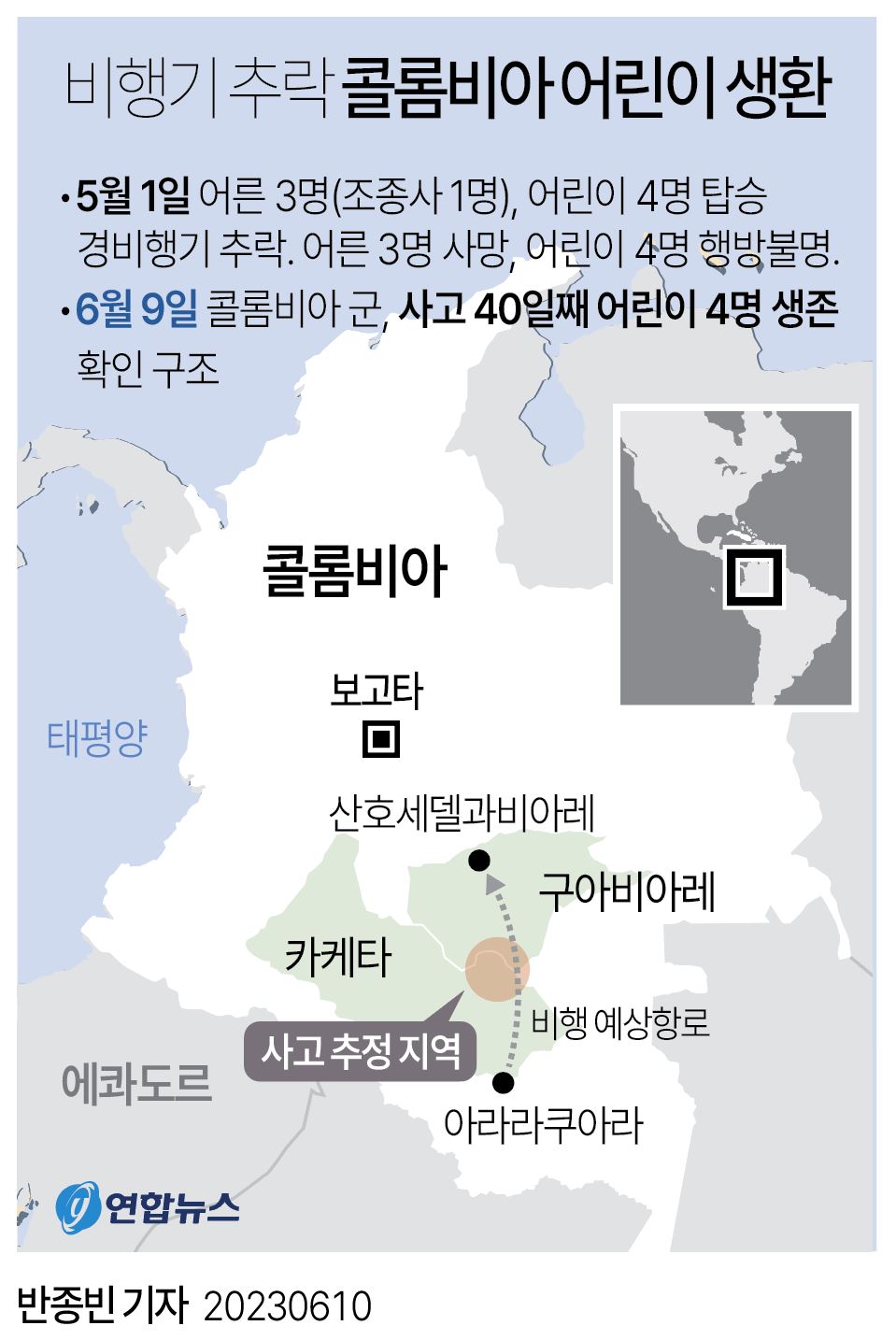  비행기 추락 콜롬비아 어린이 생환