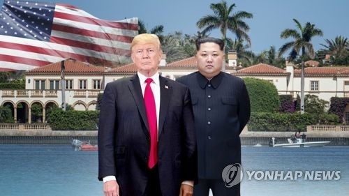 This image, provided by Yonhap News TV, shows U.S. President Donald Trump (L) and North Korean leader Kim Jong-un. (Yonhap)