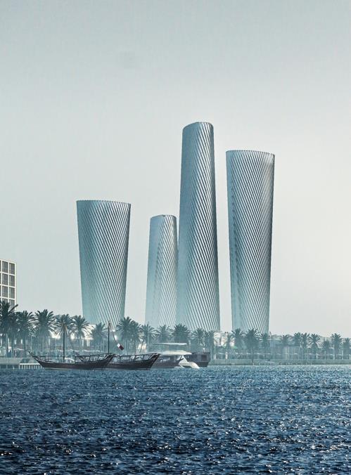This image, provided by Hyundai Engineering and Construction Co. on Jan. 14, 2020, shows four buildings to be built in Qatar. (PHOTO NOT FOR SALE) (Yonhap)