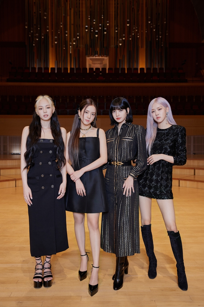 This photo provided by YG Entertainment shows K-pop girl group BLACKPINK posing for a photo at a press conference held at Lotte Concert Hall in Seoul on Jun 26, 2020. (Yonhap)