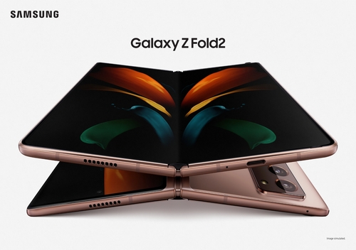 This photo provided by Samsung Electronics Co. on Aug. 5, 2020, shows the company's Galaxy Z Fold 2 foldable smartphone. (PHOTO NOT FOR SALE) (Yonhap)