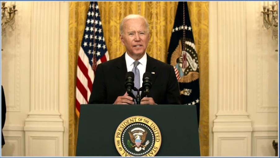 The image captured from the website of the White House shows U.S. President Joe Biden delivering remarks on COVID-19 pandemic at the White House in Washington on May 17, 2021. (Yonhap)