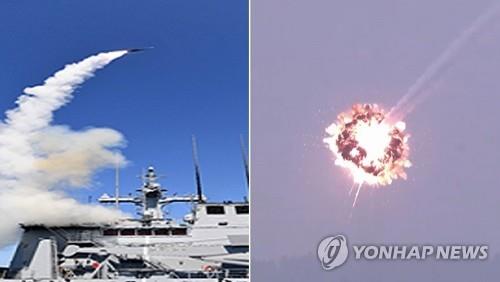 This file photo shows a South Korea-made guided missile, called the Haegung (sea bow). 