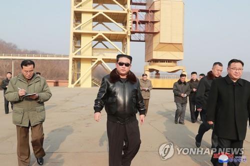 North Korean leader Kim Jong-un visits the Sohae Satellite Launching Ground on the country's west coast, in this photo released on March 11, 2022 by the North's official Korean Central News Agency. (For Use Only in the Republic of Korea. No Redistribution) (Yonhap)