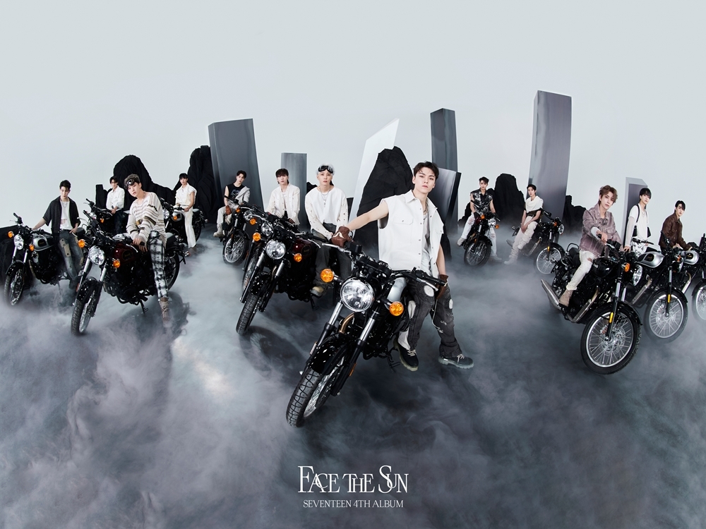 This photo provided by Pledis Entertainment is a promotional poster for "Face the Sun," the fourth full-length album by K-pop boy group Seventeen. (PHOTO NOT FOR SALE) (Yonhap)