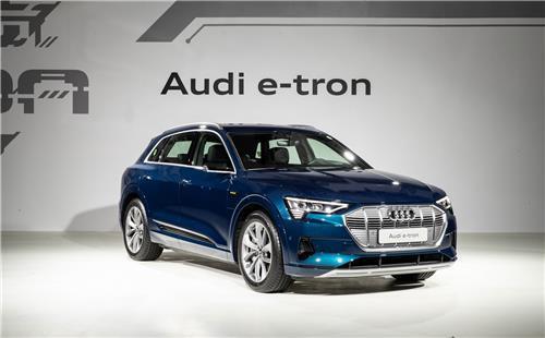 This file photo, taken July 1, 2020, and provided by Audi Korea, shows the Audi e-tron 55 quattro SUV during a launch event in Seoul. (PHOTO NOT FOR SALE) (Yonhap)