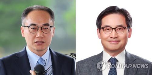 This compilation image shows prosecutor general nominee Lee One-seok (L) and nominee for Fair Trade Commission chief Han Ki-jeong. (Yonhap)