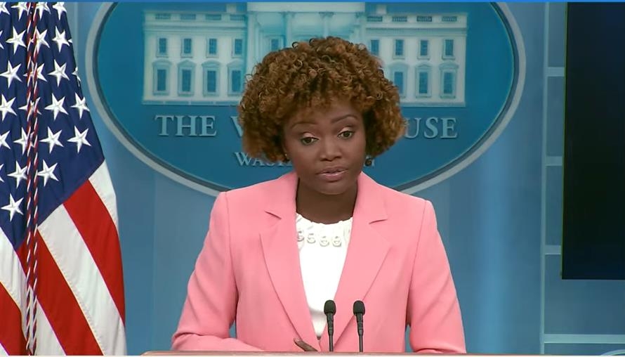 White House Press Secretary Karine Jean-Pierre is seen speaking during a daily press briefing in Washington on Sept. 28, 2022 in this image captured from the website of the White House. (Yonhap)