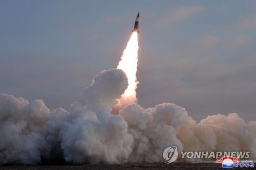 A photo of a North Korean missile launch in a file photo released by the Korean Central News Agency. (For Use Only in the Republic of Korea. No Redistribution) (Yonhap)