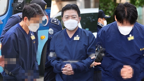 This undated composite file photo, provided by Yonhap News TV, shows Ra Deok-yeon (C), head of an unregistered investment consulting firm and two aides. (Yonhap)