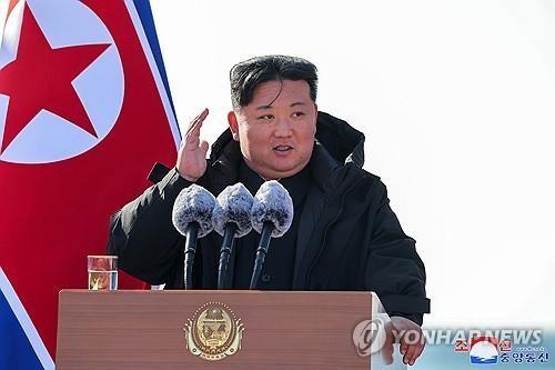 Kim Jong-un attends the groundbreaking ceremony of the Rakwon County Offshore Farm in the city of Rakwon, South Hamgyong Province, in this photo published by the Korean Central News Agency on Feb. 15, 2025. (For Use Only in the Republic of Korea. No Redistribution) (Yonhap)