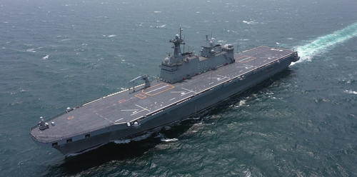 Le nouveau navire d'assaut amphibie sud-coréen de 14.500 tonnes, le Marado. (Photo fournie par la marine. Revente et archivage interdits)