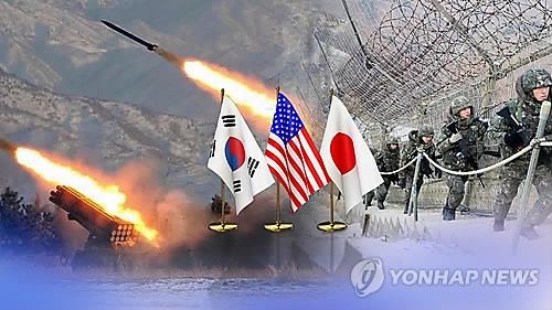 韓米日はテレビ会議で北朝鮮の弾道ミサイルに関する情報を共有した＝（聯合ニュースＴＶ）