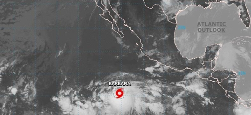 열대성 폭풍 바바라의 위성사진 [미국 국립허리케인센터(NHC) 누리집 갈무리]