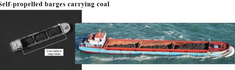 북한산 석탄을 실어나르는 동력 바지선(자항선·self-propelled barges)