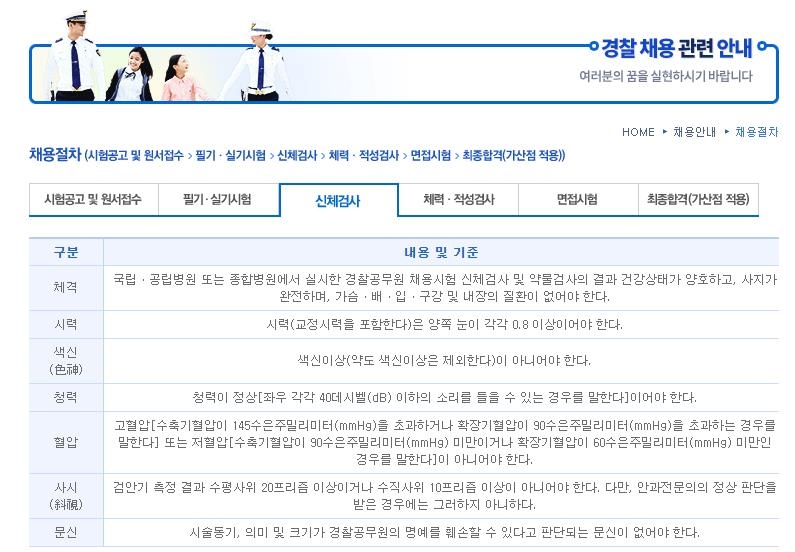 경찰공무원시험 신체기준