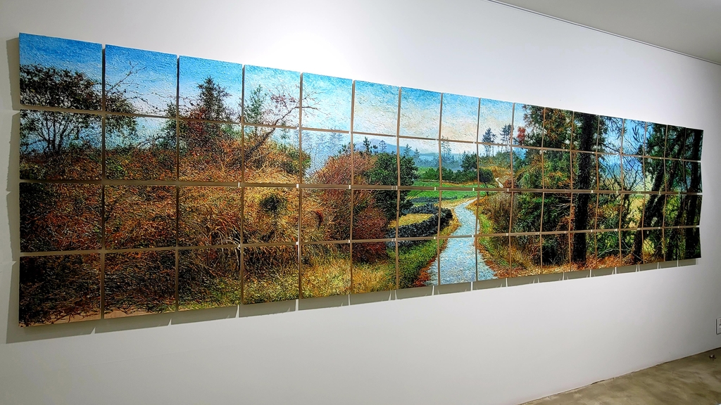 김남표, 'Instant Landscape-Gumgil', 106x445cm(25x25cm 68점), 합판에 유채, 2020 [아이프 제공. 재판매 및 DB 금지]