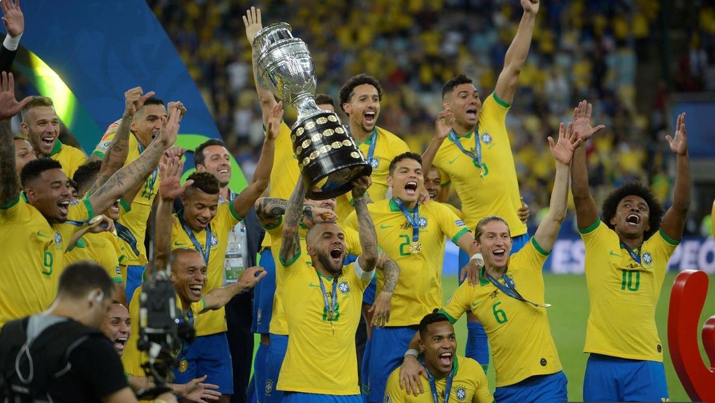 2019 코파아메리카에서 우승한 브라질 선수들의 세리머니 [국영 뉴스통신 아젠시아 브라질]