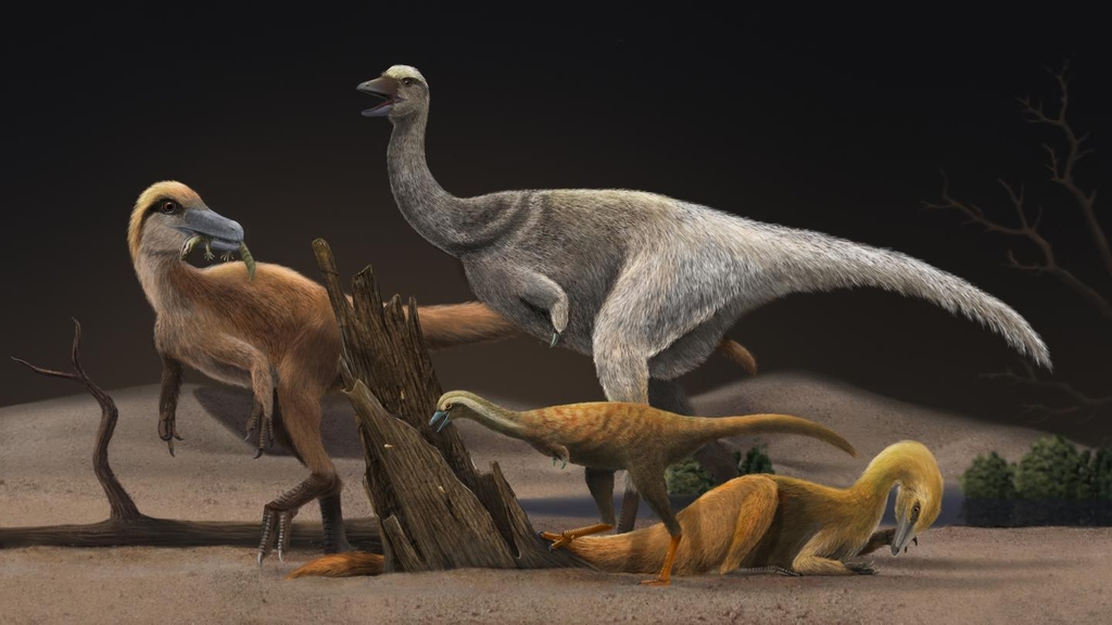 알바레즈사우루스과 공룡 4종의 몸집 차이와 먹이 변화 상상도 