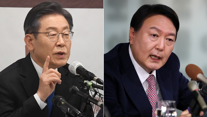 더불어민주당 이재명 대선 후보(왼쪽)와 국민의힘 윤석열 대선 후보