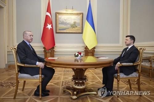 젤렌스키(우) 우크라 대통령과 회담하는 에르도안 터키 대통령