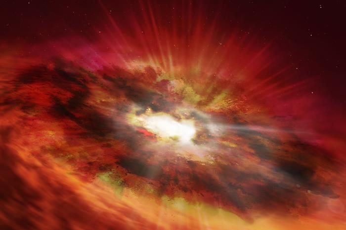 폭발적 항성 형성 은하 중심의 먼지로 둘러싸인 초대질량블랙홀 상상도 