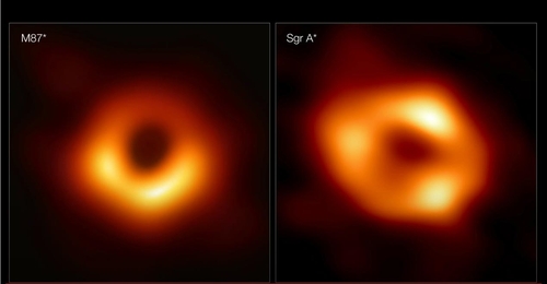 M87 은하(좌)와 우리은하 중심부에 자리잡은 초대질량블랙홀 실제 이미지