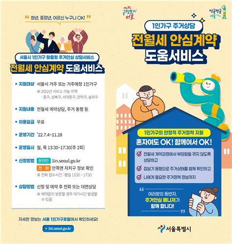 서울시 '1인가구 전·월세 안심계약 도움서비스' 홍보 포스터