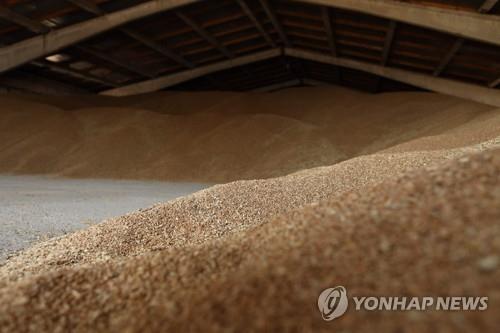 Grain stacked in warehouses on a farm in Odessa, southern Ukraine