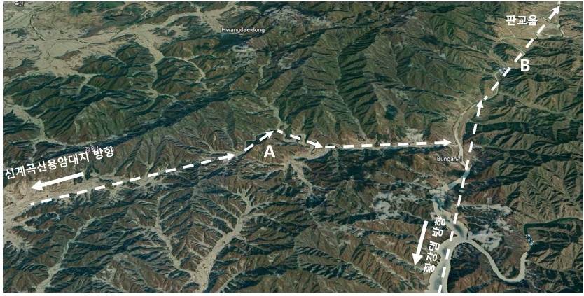 신계곡산용암대지-판교읍 구간의 낭림산맥의 저지대를 통과하는 경로