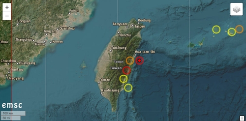 대만 화롄에 규모 6.1 지진