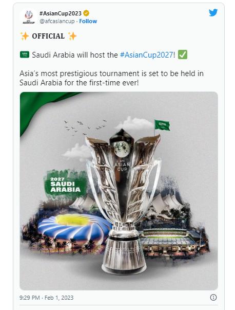 사우디, 2027년 아시안컵축구 유치 확정…3회 연속 중동 개최