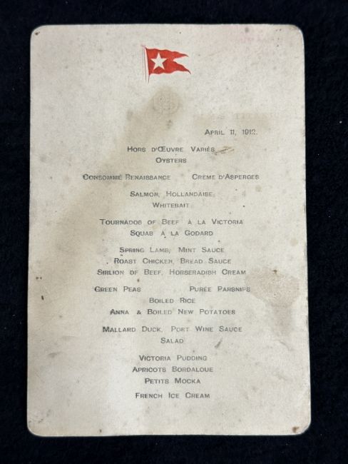 Menu Provided to First-Class Passengers on the Titanic Sold at Auction for 130 Million Won