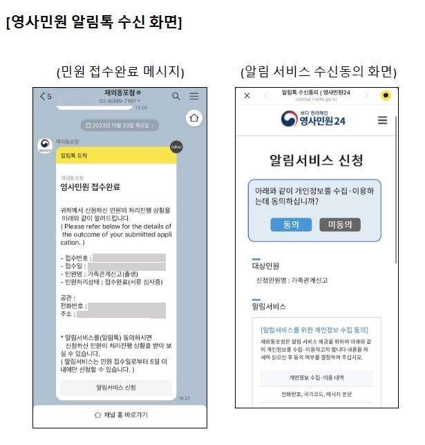 재외동포청, 영사민원 알림톡 서비스 개시