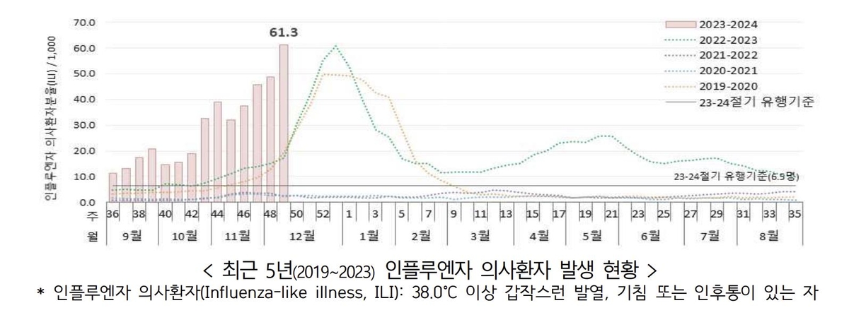 독감 환자수 최근 5년새 최다…소아·청소년서 유행기준의 20배 - 2